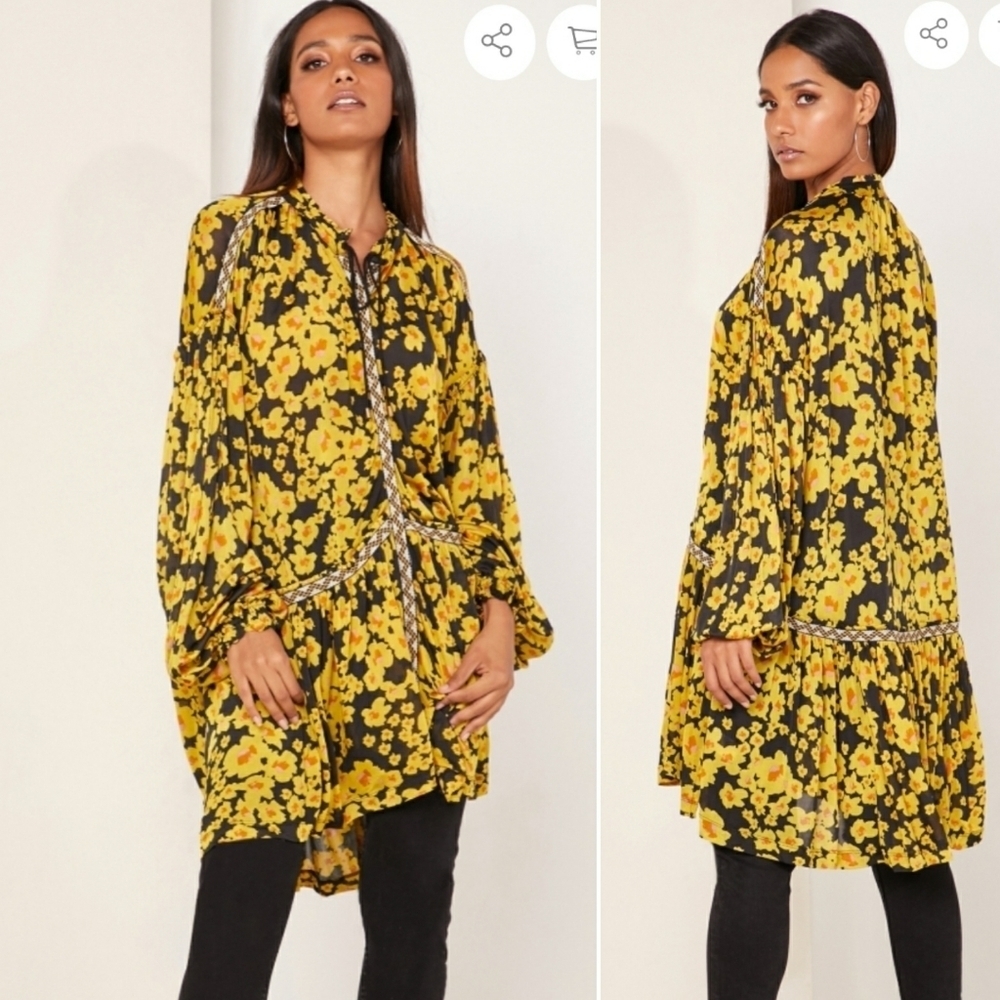 Free PeopleFollow BrandLove Letter Printed Balloon Sleeve mini dress